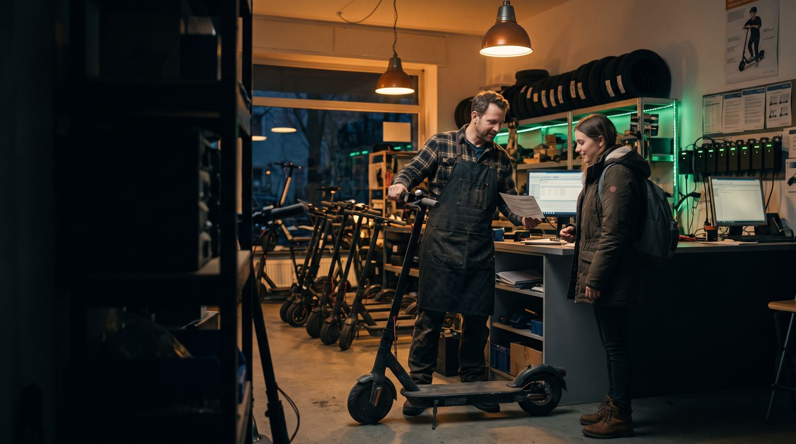 Kunde verkauft seinen gebrauchten E-Scooter an der Werkstatt-Theke