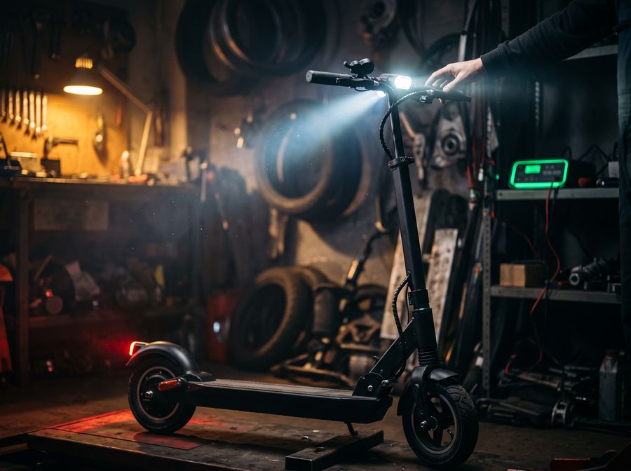 Licht eines E-Scooters wird geprüft